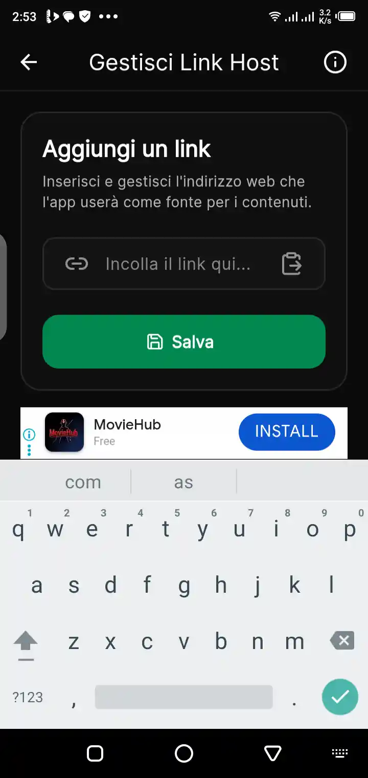Streaming Community Link Host settings screen on Android